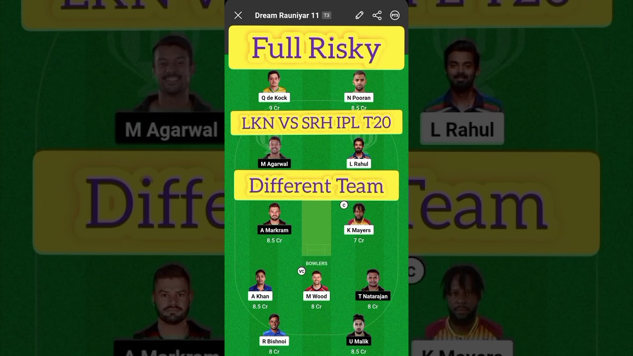 lkn vs SRH dream11,lkn vs srh dream11 team, lkn vs srh dream11 team prediction,