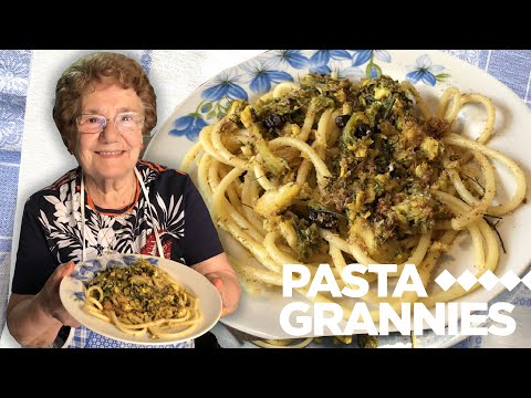86 yr old Antonia from Sicily makes bucatini pasta with sardines! | Pasta Grannies