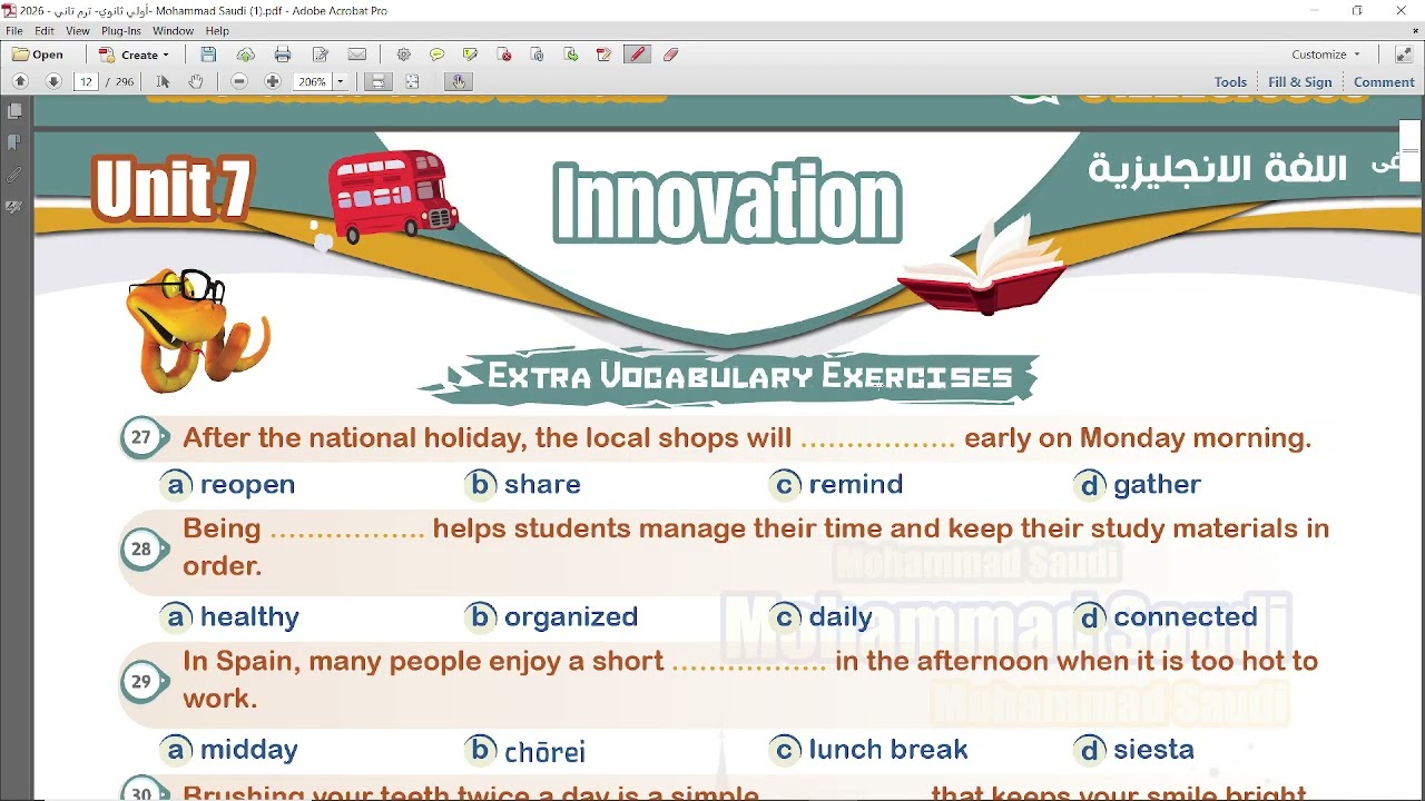 1st year Unit 7 Vocabulary part 1 pages 10-- 13