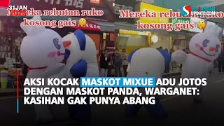 Aksi Kocak Maskot Mixue Adu Jotos dengan Maskot Panda, Warganet: Kasihan Gak Punya Abang