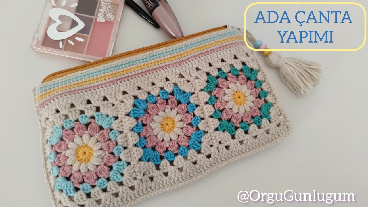 ADA ÇANTA YAPIMI ✅ ÖRGÜ MAKYAJ ÇANTASI YAPIMI ✅ CROCHET BAG ✅ MOTİFLİ ÇANTA