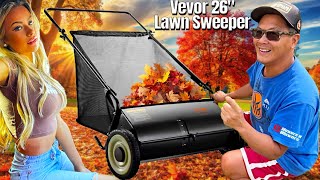 VEVOR 26” Push Lawn Sweeper Leaf & Grass Collection 10” Rubber Wheels & Large 7 ft³ Mesh Bagger Bag