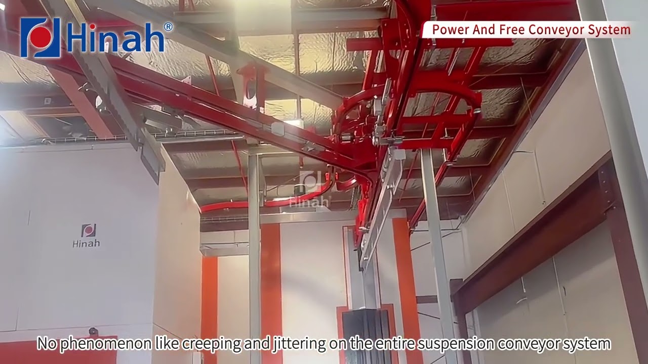 Automatic powder coating line with power and free suspension conveyor system