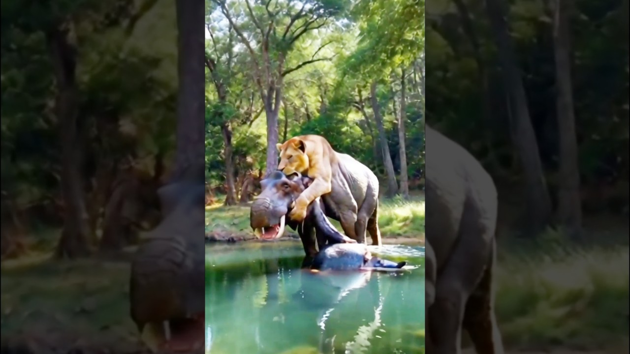 🦁🦛 When Predators Lose Control: Lion Rides a Hippo?! 🌊🤯