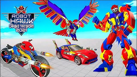 Flying Hawk Robot Transforming: Car Moto Bike Transforming Game 2021 (Red Robot) - Android Gameplay