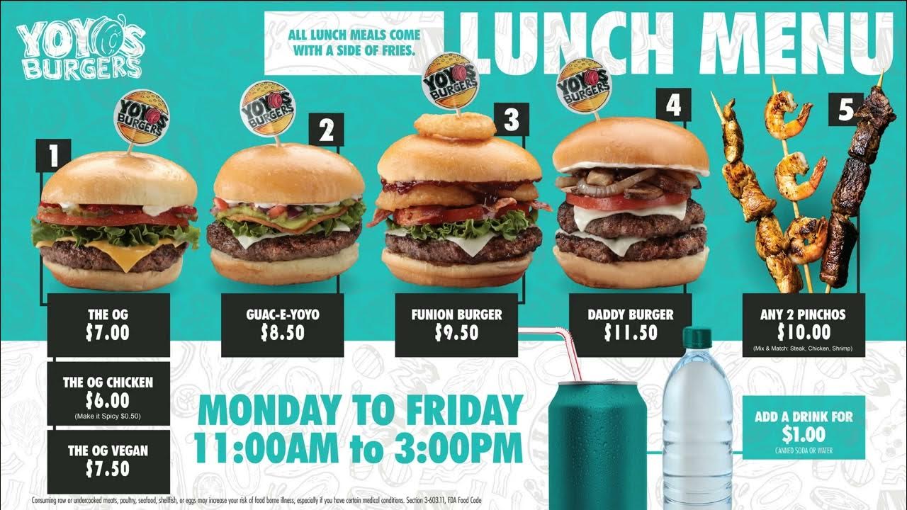 Yoyos Lunch Menu + 15m YouTube