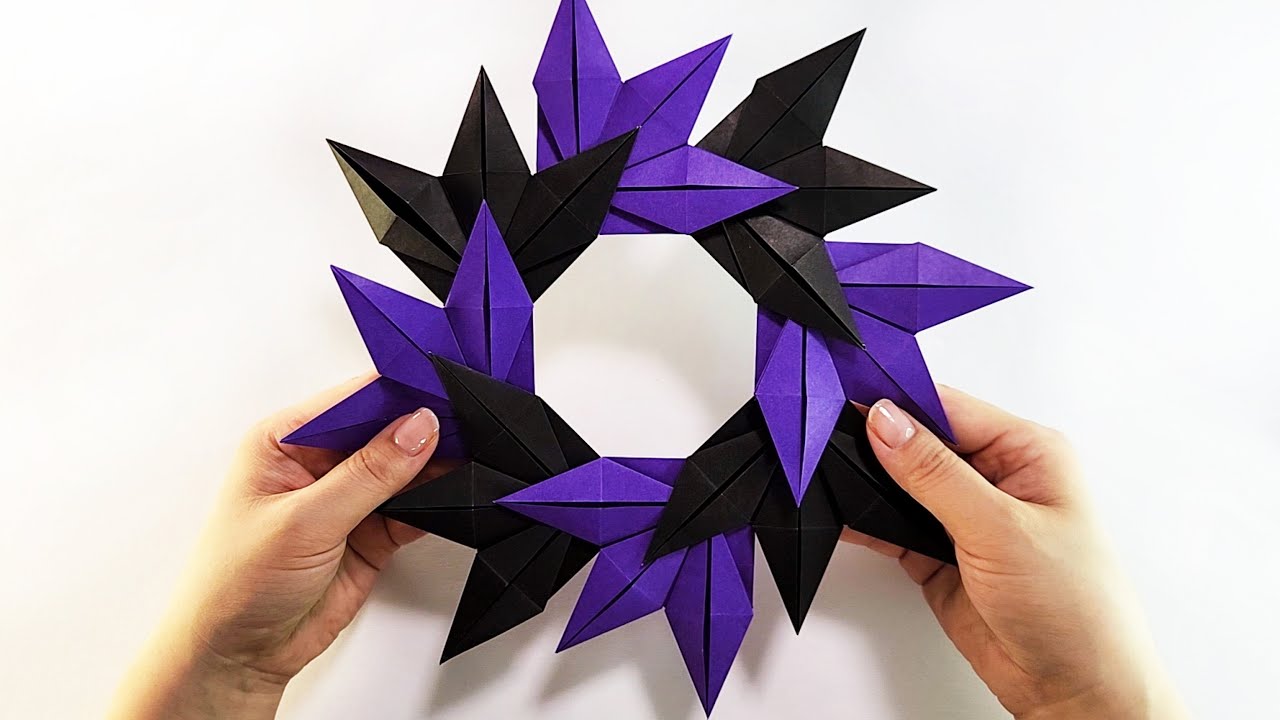 簡単折り紙】ハロウィンリースの作り方👻How to make paper wreath
