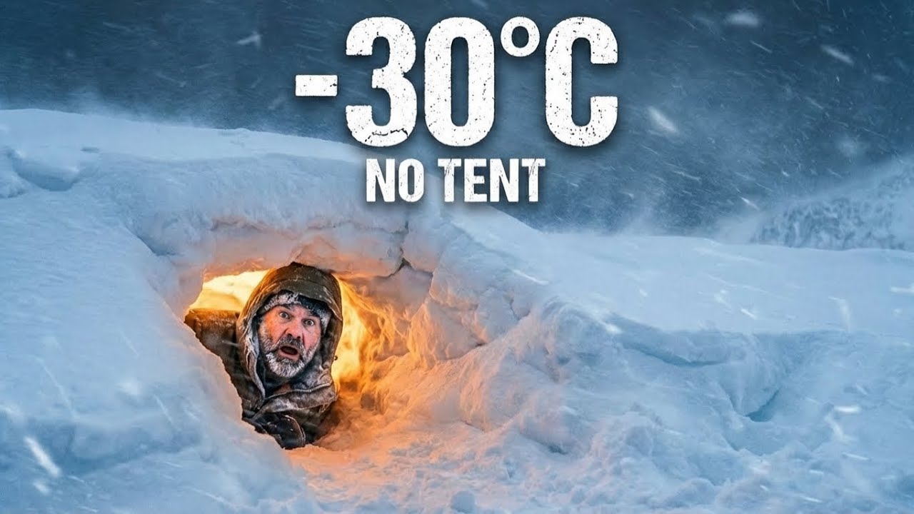 I Built a Snow Shelter at –30°C 🥶 | Dugout Survival Under 10ft Snow