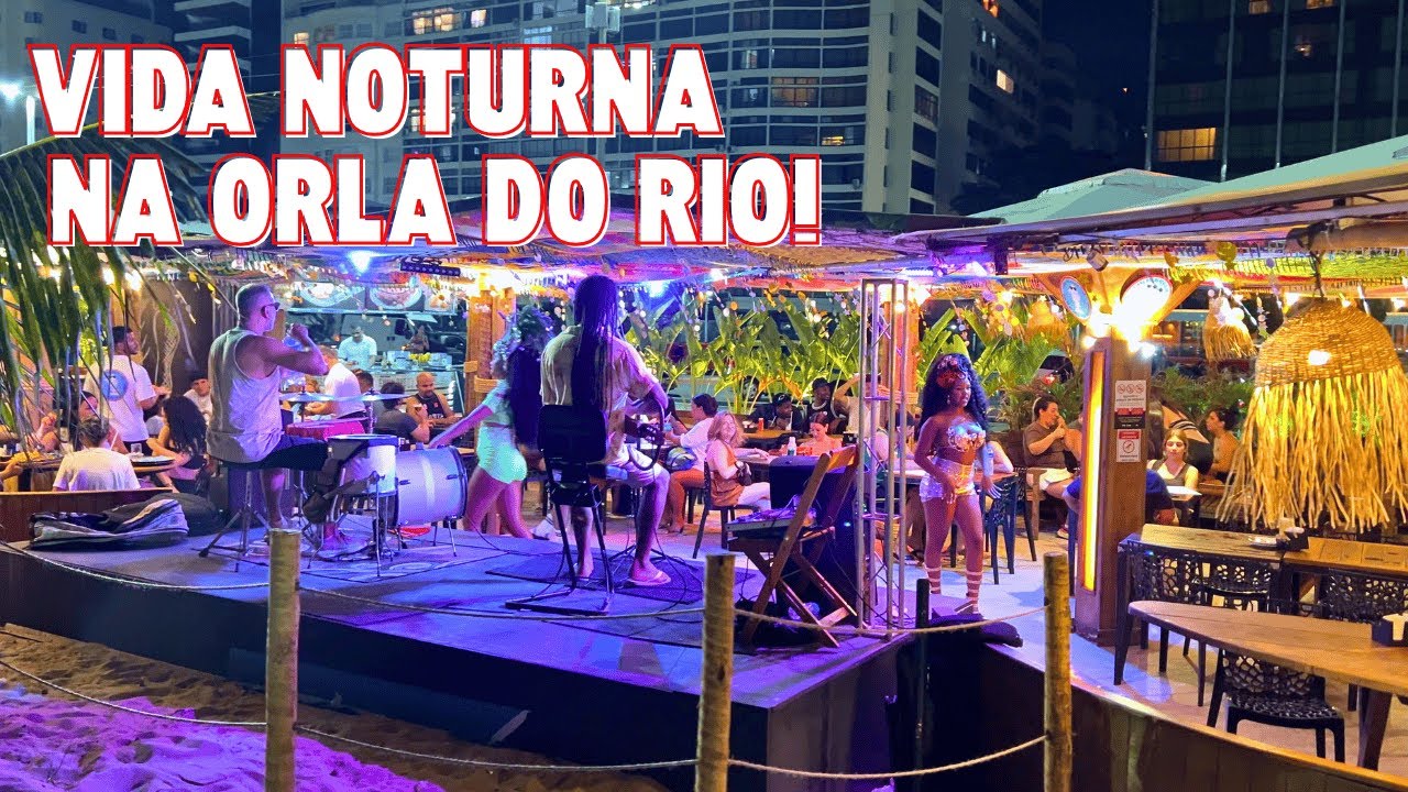 Оживлённая ночная жизнь на пляже Копакабана. Много веселья | Прогулка в Рио 4K