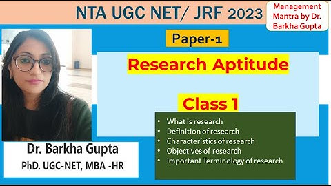 Class 1 Research Aptitude/ NTA UGC NET/ JRF 2023 by Dr Barkha GUpta
