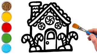 gingerbread house drawing painting and coloring for kids toddlers lets draw paint together