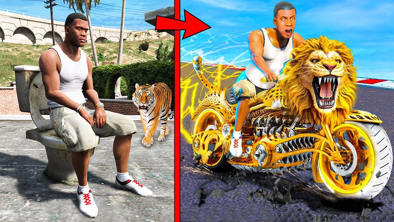 Shinchan & Franklin Bikes Attacked By Tiger & Transform Into Tiger Bike (GTA 5)