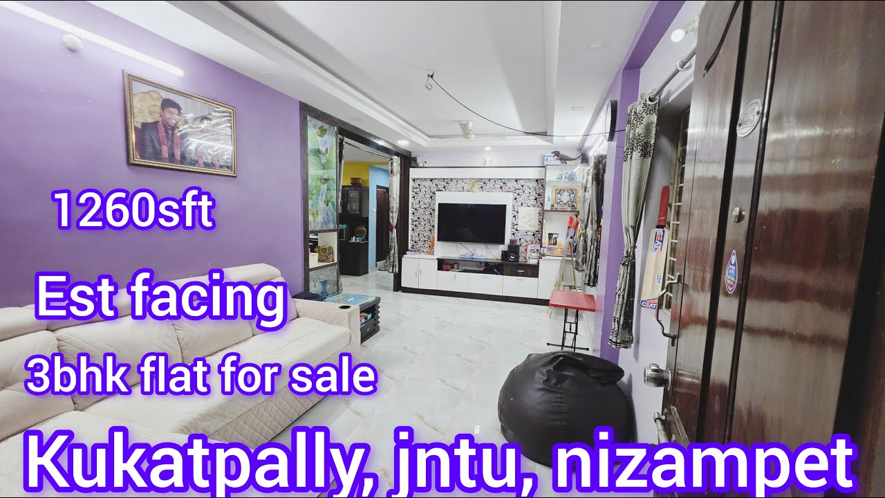 Fully furnished 2bhk flat for sale 1260sft price 65 lacks 7 years old kukatpally jntu nizampet
