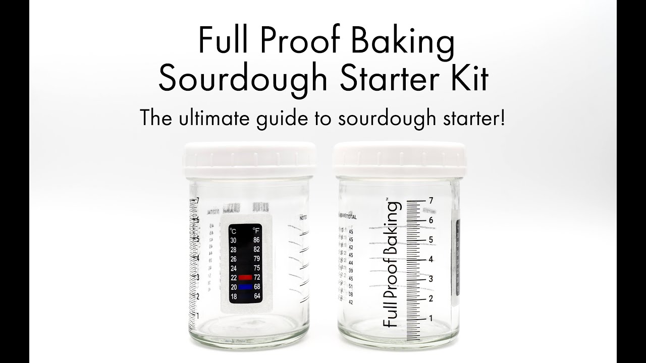 Full Proof Baking Sourdough Starter Kit | 1/2 Hour Guide Video (link) | Two  10oz Glass Smart Jars w/Thermometers, Rulers, Feeding Ratios | Digital