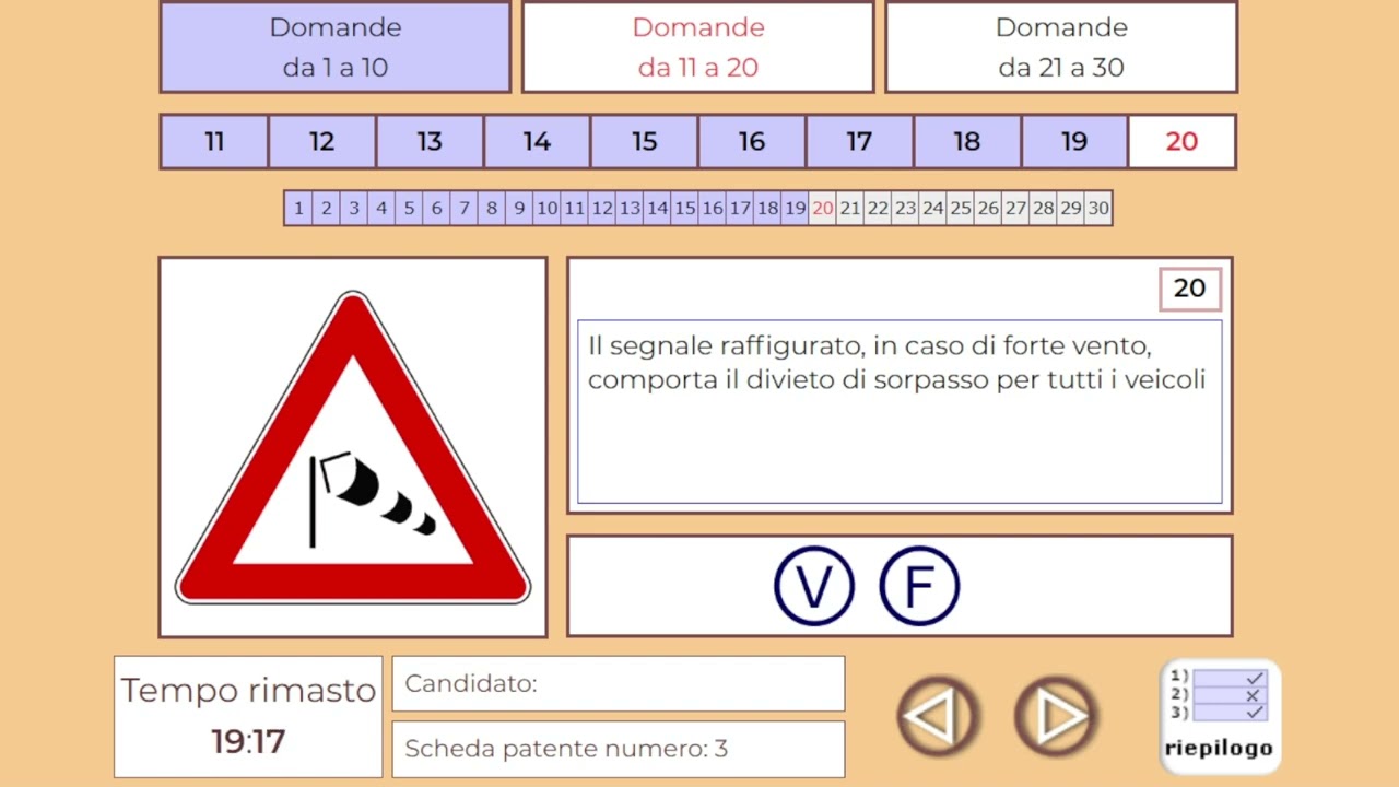 Quiz Patente AM Segnali di pericolo scheda 3