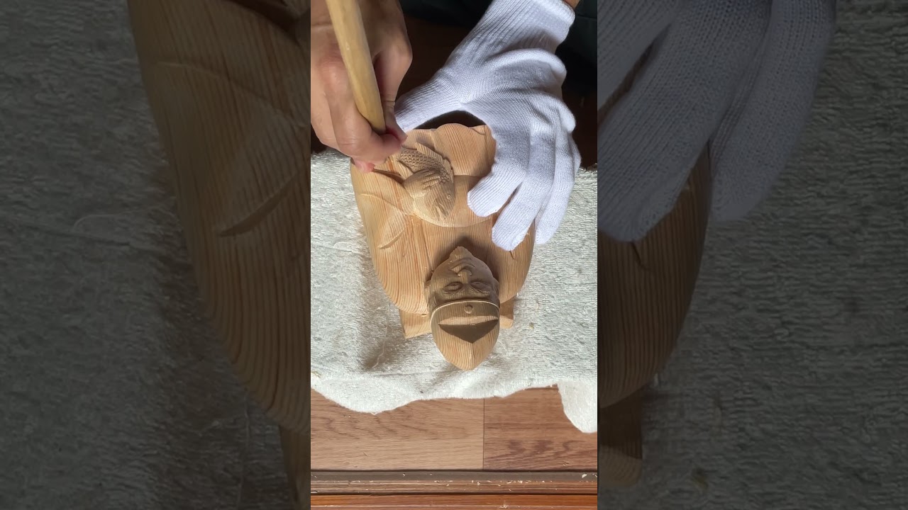 仏師が彫り出す恵比寿様 仕上げ #woodart #woodstatue #木彫