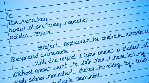 Application For Duplicate Marksheet / Application Writing