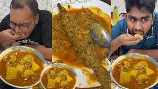 Eating Dinner(Rice & Chicken Curry, Fish Curry, Vegetables) With Friends at Rangamati