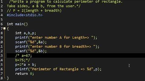 Write a program to calculate perimeter of rectangle  Take sides a & b from user(sorry for audio )
