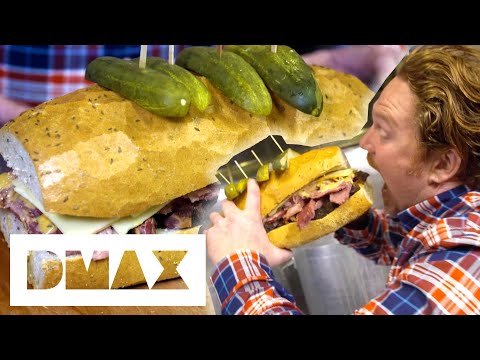 Casey Devours A 4.5 Pound Sandwich Made Out Of A Whole Loaf Of Rye Bread | Man V Food