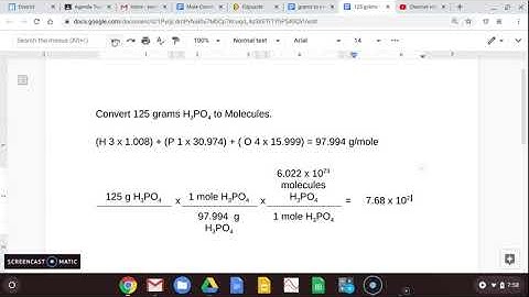 125 grams H3PO4 to Molecules H3PO4