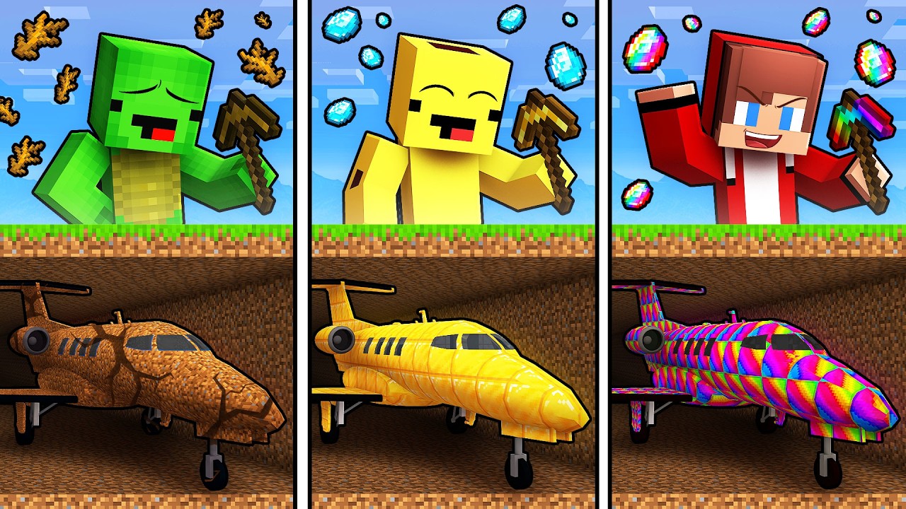 Mikey & JJ & Banana Kid: POOR vs OP Underground Plane Battle - Minecraft Maizen