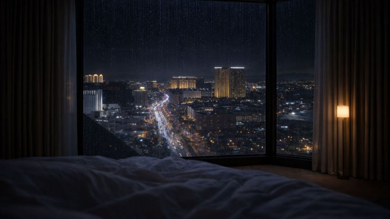 Rain for Sleep | Hotel Window Rain Night POV for Deep Sleep (8 Hours)