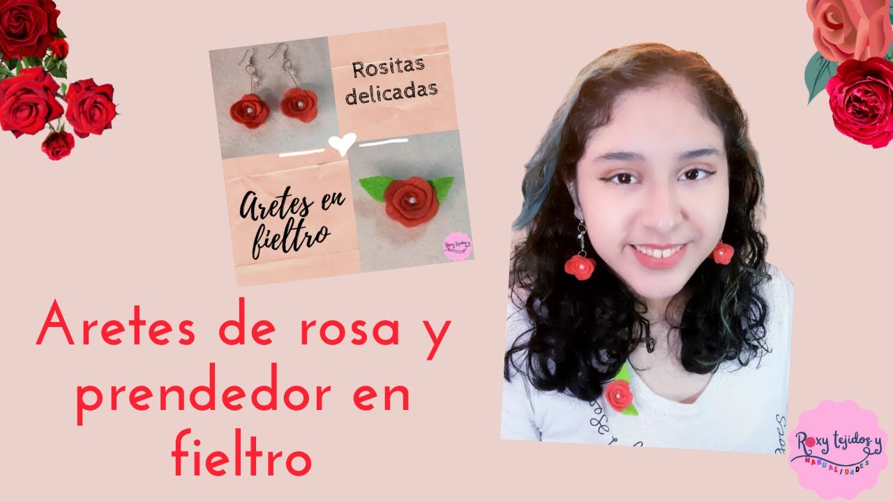 ARETES Y PRENDEDOR DE MINI ROSAS EN FIELTRO Ó PAÑO LENCI