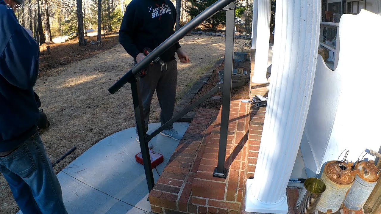 Install metal railing on porch steps. (Home Chores 11) - YouTube