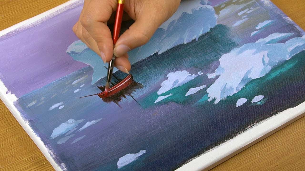 Acrylic Painting 26 Icebergs Sponge Art Paint Now YouTube