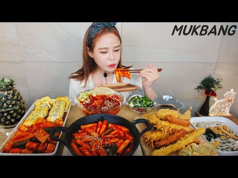 SUB) 짱맛탱 버무리떡볶이(매운맛) 분식파티 (ft.계란말이김밥,쫄면,우동,튀김) 분식은 못참지 먹방 Korean <strong>street</strong> food REAL SOUND <strong>ASMR</strong> MUKBANG