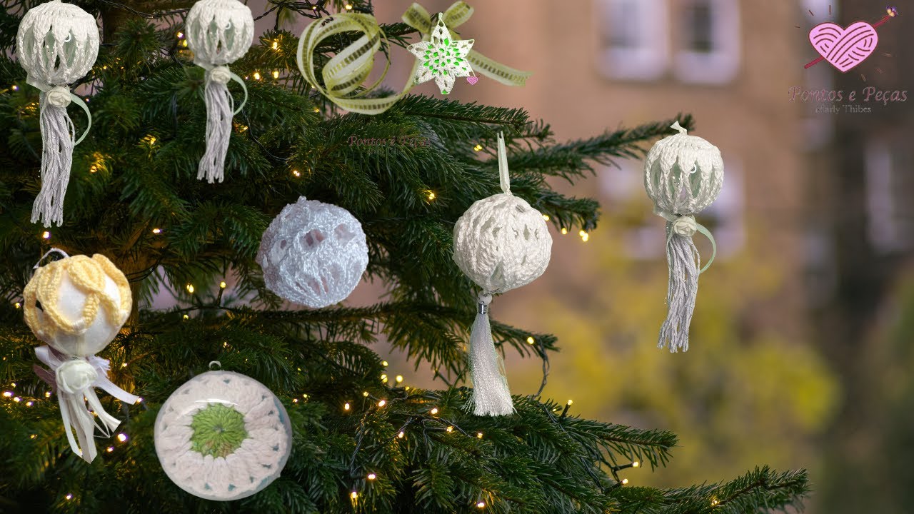 Bolas de natal em croche 3 modelos diferentes passo a passo Marly Thibes