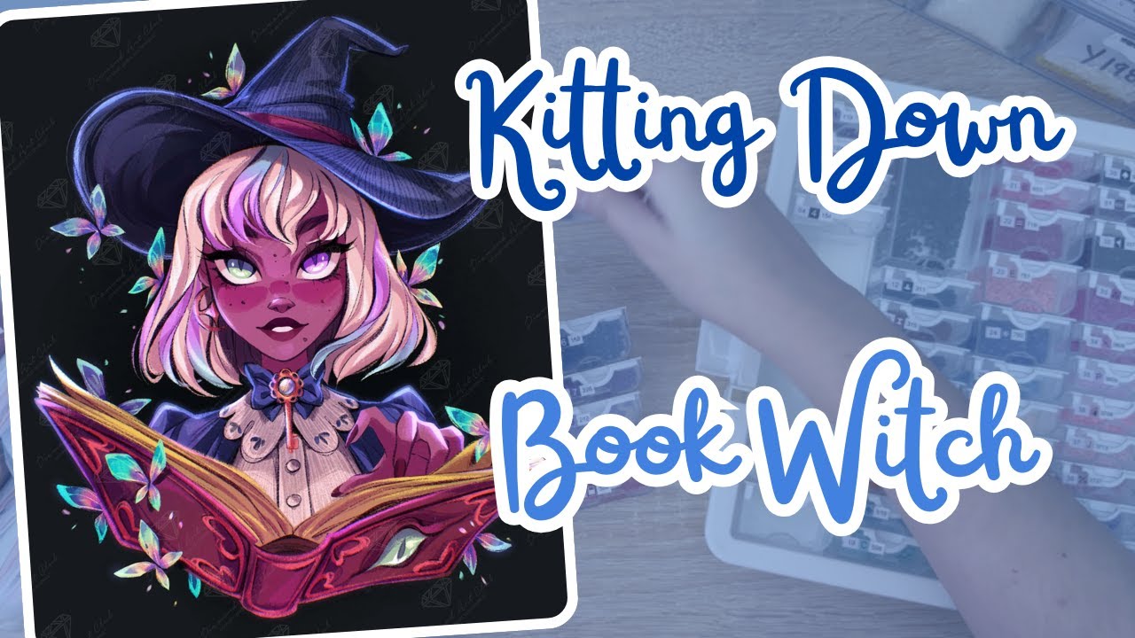 KITTING DOWN "Book Witch" from by Madie Arts from Diamond Art Club | FIRST DRILLS AND CHILLS KIT!