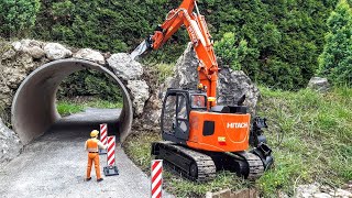 Stone Wall Build Above The Tunnel Hitachi Zaxis Zx 135 Us Rc 115 Scale