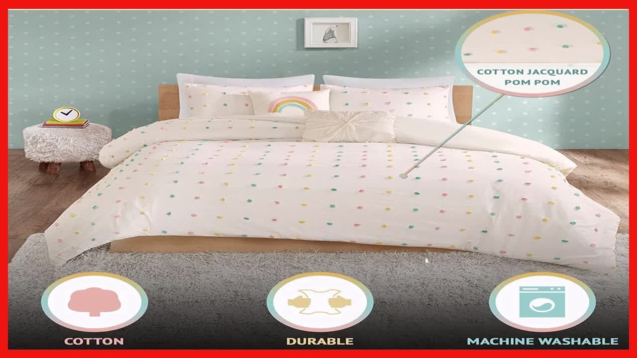 Urban Habitat Kids Callie Cotton Duvet Jacquard Weave Colorful Poms Accent, Shabby Chic Cover for