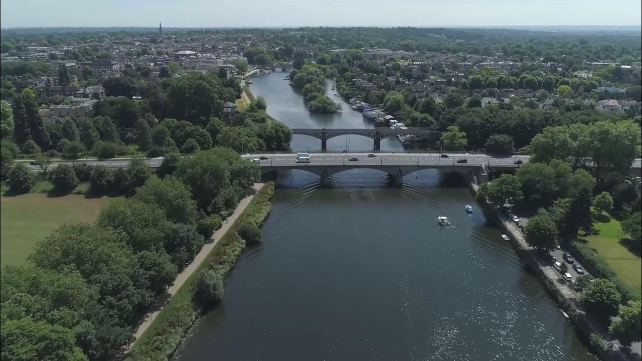 Twickenham bridge Richmond upon Thames Surrey UK aerial drone stock