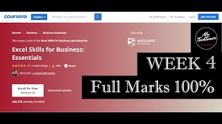 Coursera Excel Skills for Business: Essentials Week 4 Final Quiz Solutions