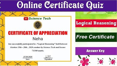 Online Quiz with Certificate l Free Certificate l Logical Reasoning Quiz l Online Quiz 2020 l Quiz