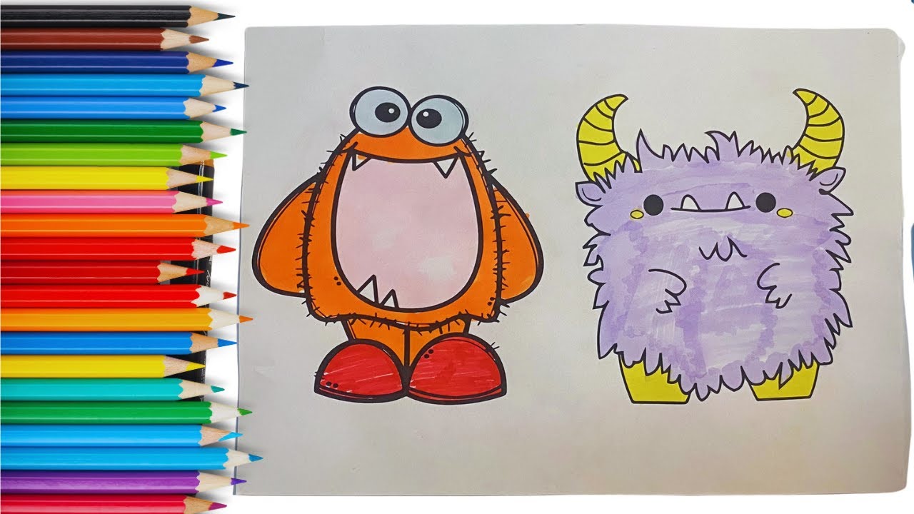 For Kids How to Draw Cute Monster Drawing, Painting and Toddlers/ Let's ...