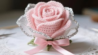 Tutorial of hooking pink diamond rose part 2. Let's assemble together! #Handmade hook knitting #