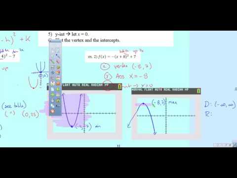 Unit 3.3 Domain, Range, and Intervals of Increase and Decrease Quadratics Functions