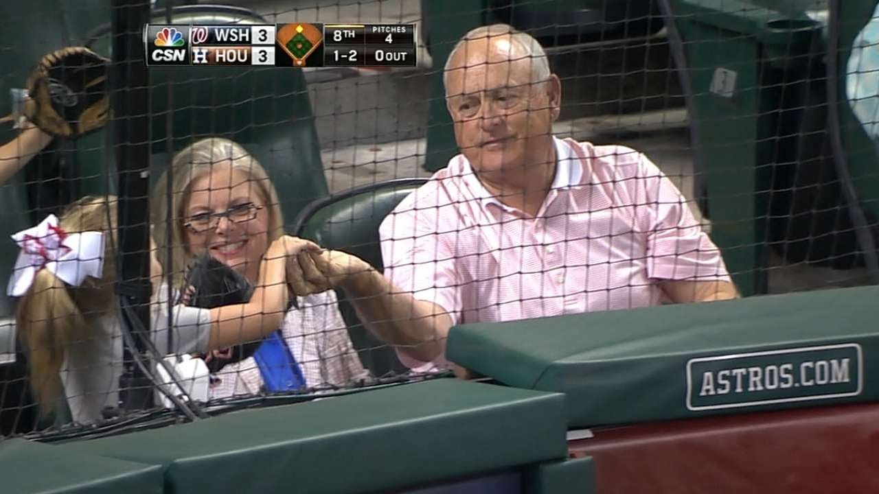 Nolan Ryan gives foul ball to young fan - YouTube