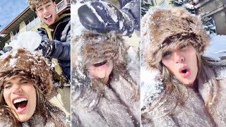 Король Ферран разыгрывает свою маму Андреа Эспаду в снегу.