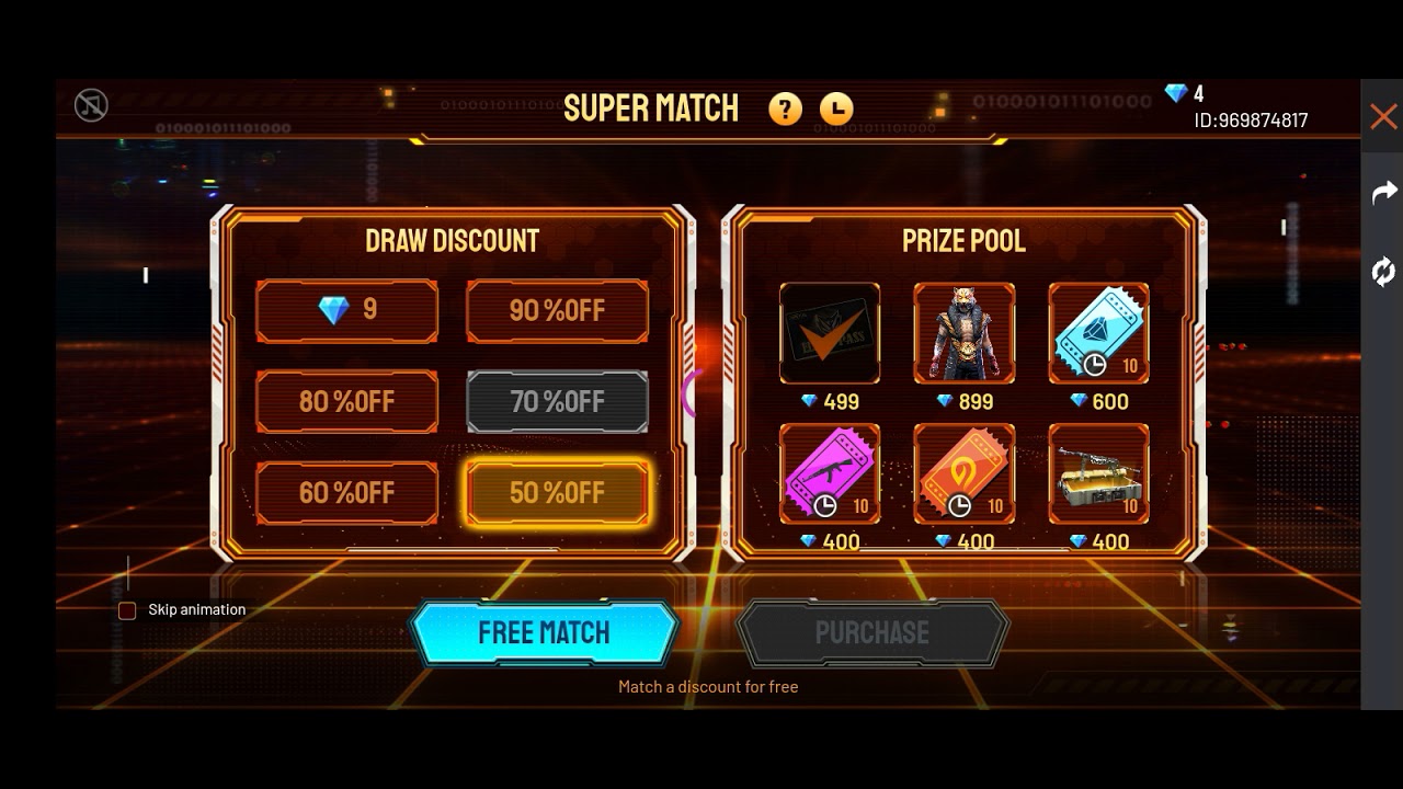 SUPER MATCH I GOT 70 % DISCOUNT ON ELITE PASS + ONE SPIN TRICK IN 9 DIAMONDS ELITE PASS