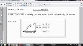 MAP4C, MCT4C 1 0 Trig Review