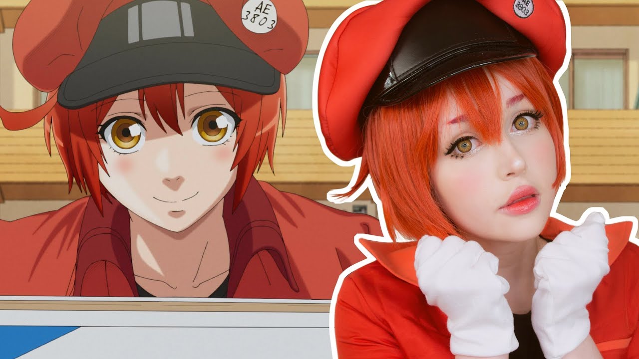 hataraku saibou • red blood cell cosplay makeup • cells work - YouTube