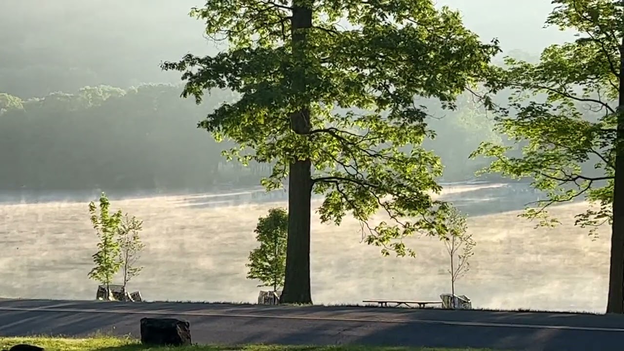 Early morning mist rising at Lake Waramaug