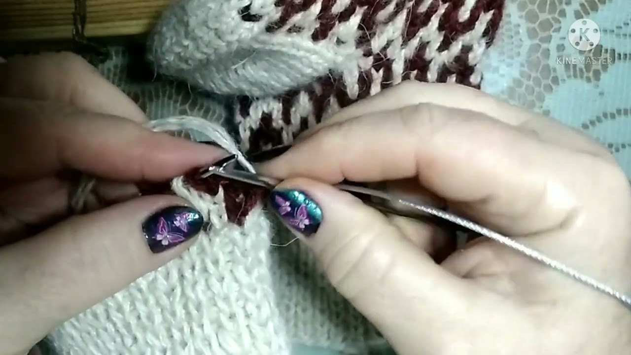 Вязание спицами. Носочки узором ленивым жаккард.