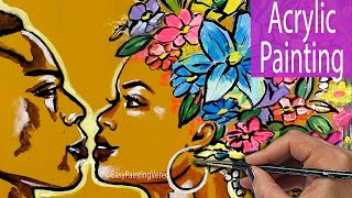 Flower Power Acrylic Painting Tutorial Black Couple Art EasyPaintingVered