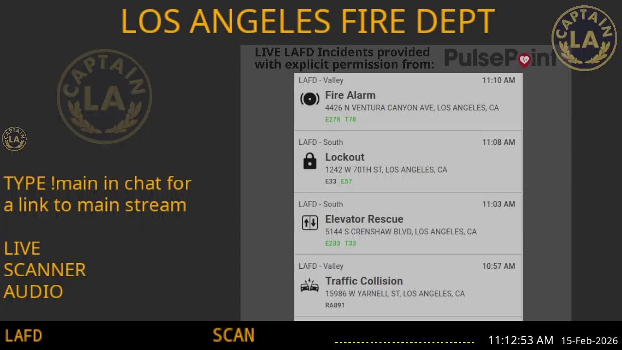 14-Feb-2026 // LAFD Los Angeles Fire Department SCANNER Radio ARCHIVE // FIRE & EMS // LA CAPTAIN